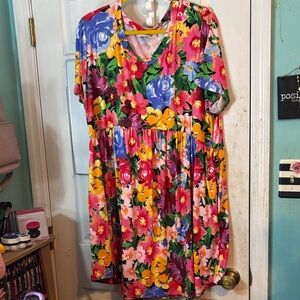 Size 2X. Colorful Floral Short Sleeve Dress by Haptics by Holly Harper